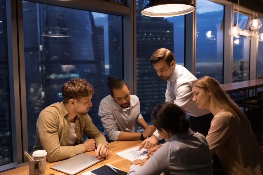 Workers collaborating in an office